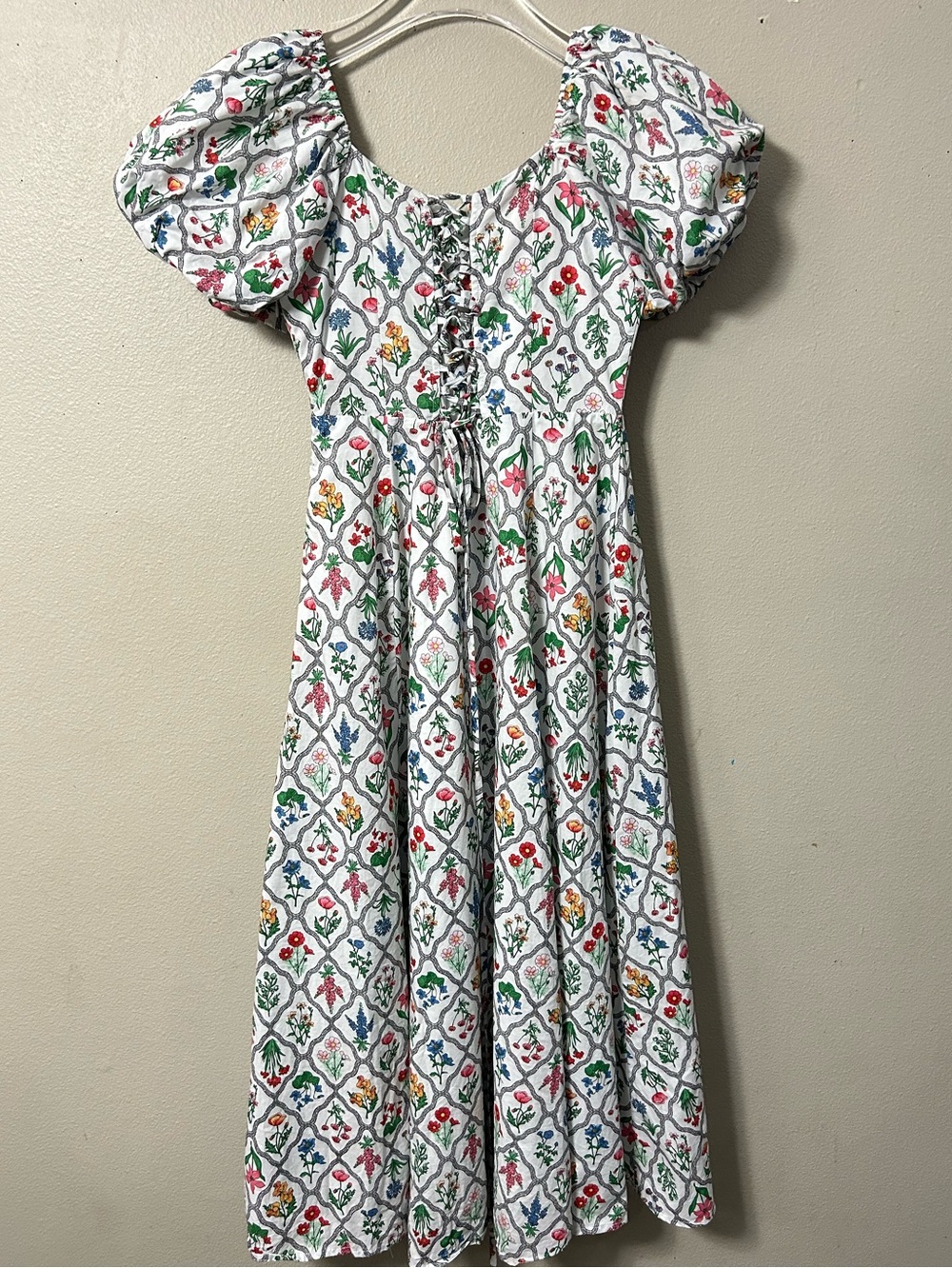 Moon River  Floral Milkmaid Puff Sleeve Midi Dress S Cotton Cottagecore - Picture 7 of 12